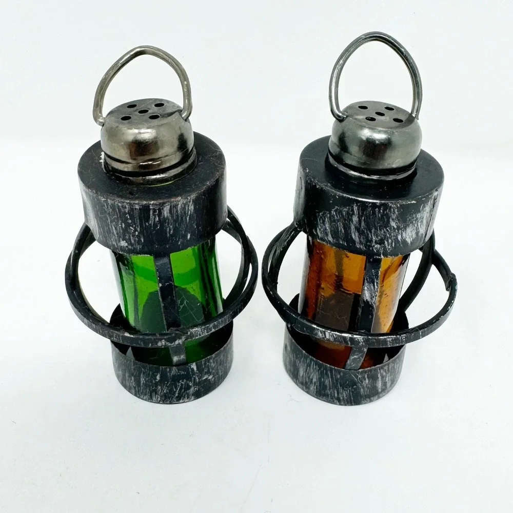 Vintage 50s‎ Colored Glass Red Green Salt Pepper Shaker Holiday Nautical Lantern